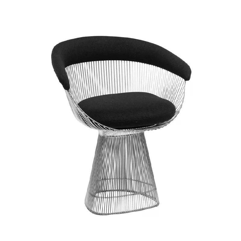 Chaise de salle à manger moderne | Structure en acier poli | Revêtement en mélange de laine | Doré ou chromé