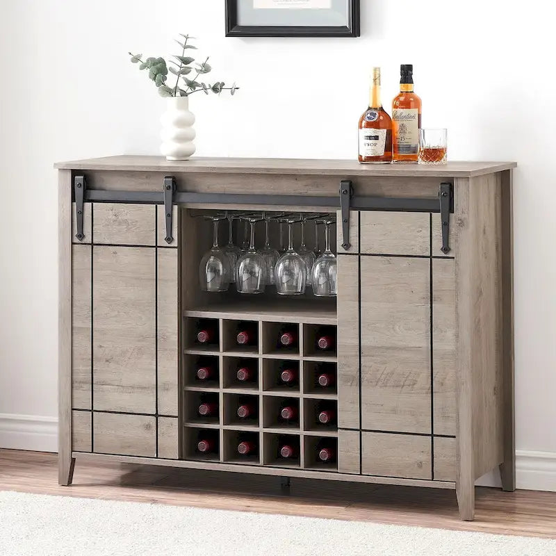 Buffet de bar à vin de ferme avec porte coulissante de 47,2 po et casier à vin — 4 couleurs