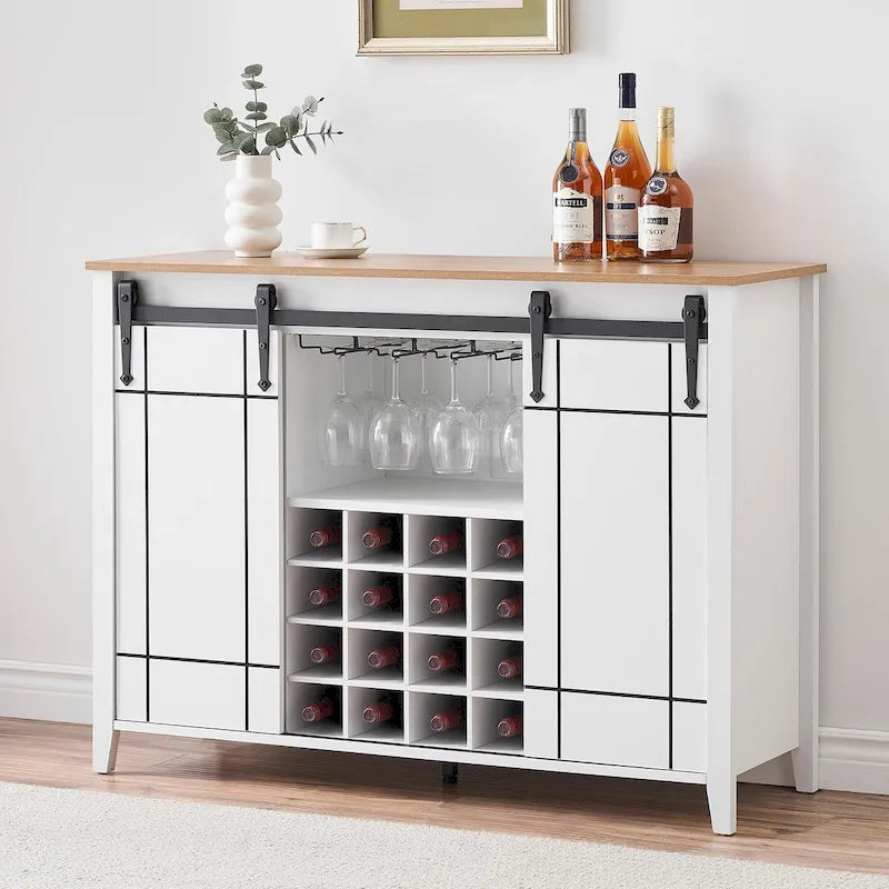 Buffet de bar à vin de ferme avec porte coulissante de 47,2 po et casier à vin — 4 couleurs