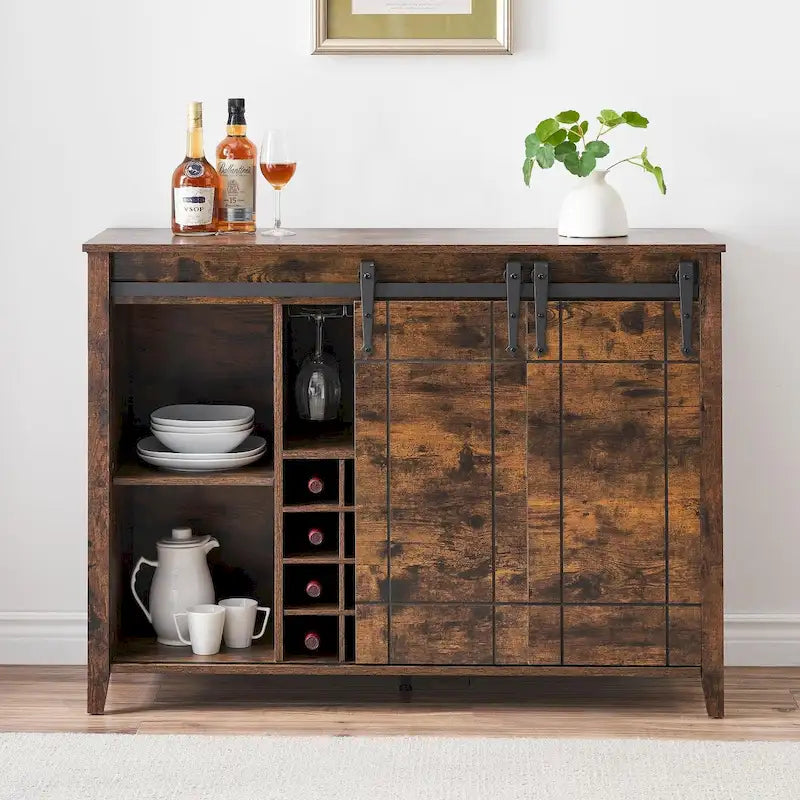 Buffet de bar à vin de ferme avec porte coulissante de 47,2 po et casier à vin — 4 couleurs