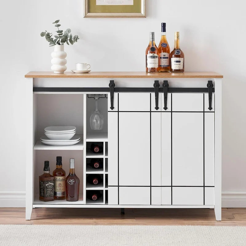 Buffet de bar à vin de ferme avec porte coulissante de 47,2 po et casier à vin — 4 couleurs