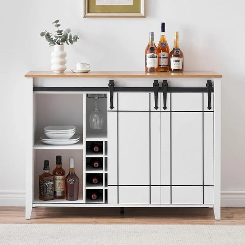 Buffet de bar à vin de ferme avec porte coulissante de 47,2 po et casier à vin — 4 couleurs