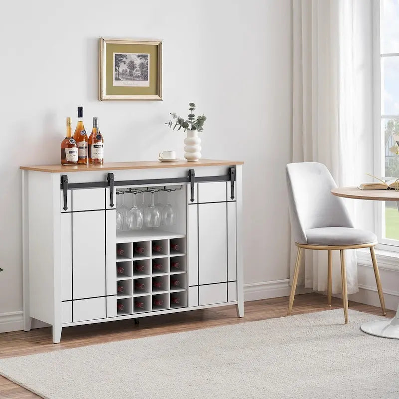 Buffet de bar à vin de ferme avec porte coulissante de 47,2 po et casier à vin — 4 couleurs