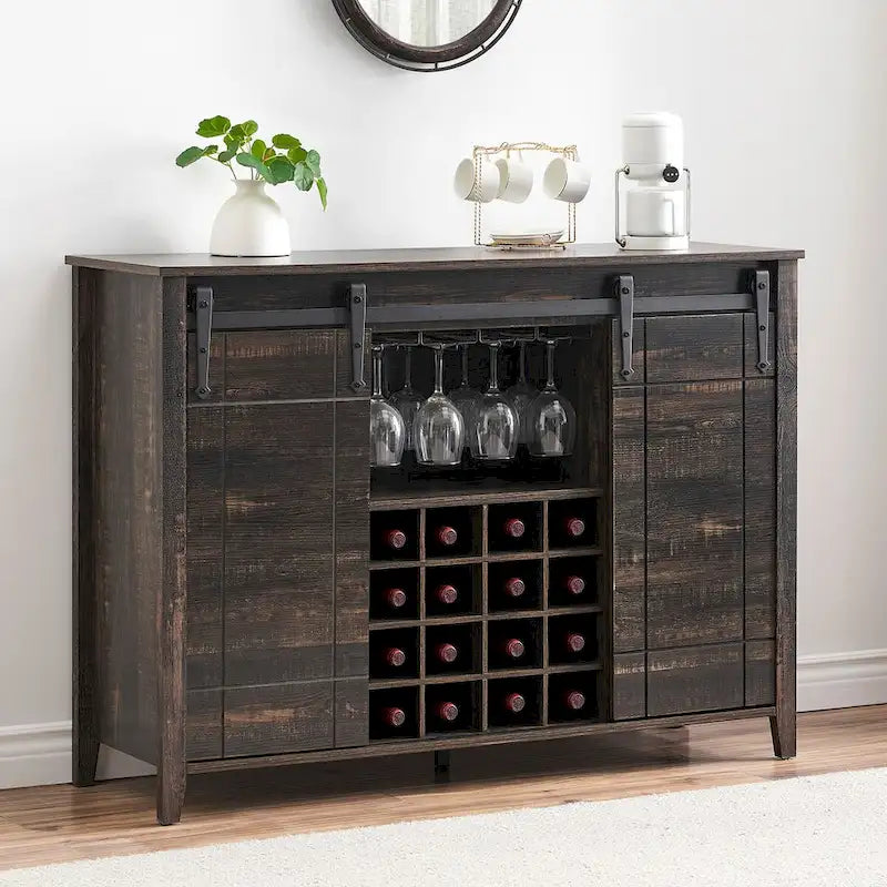 Buffet de bar à vin de ferme avec porte coulissante de 47,2 po et casier à vin — 4 couleurs
