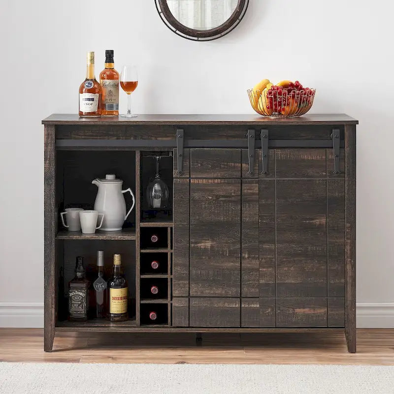 Buffet de bar à vin de ferme avec porte coulissante de 47,2 po et casier à vin — 4 couleurs