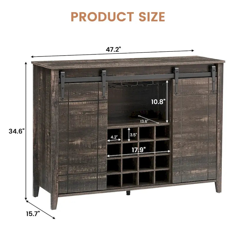 Buffet de bar à vin de ferme avec porte coulissante de 47,2 po et casier à vin — 4 couleurs