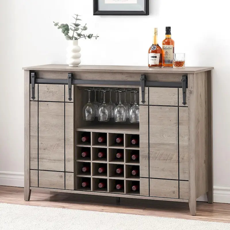 Buffet de bar à vin de ferme avec porte coulissante de 47,2 po et casier à vin — 4 couleurs