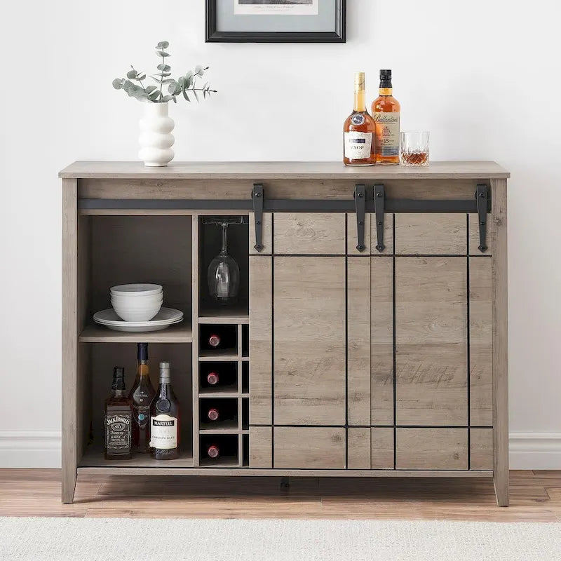 Buffet de bar à vin de ferme avec porte coulissante de 47,2 po et casier à vin — 4 couleurs