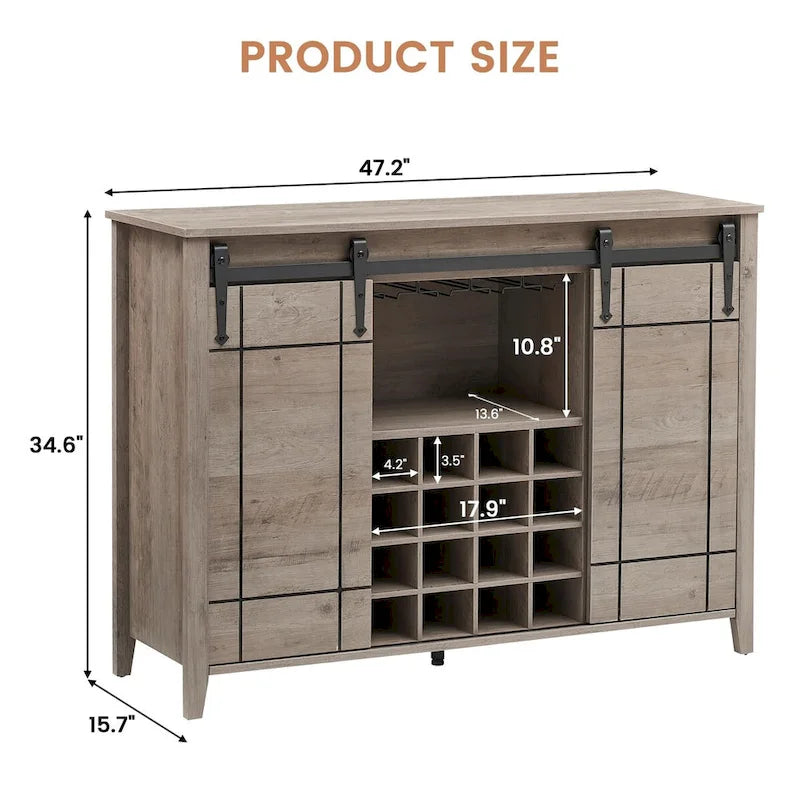 Buffet de bar à vin de ferme avec porte coulissante de 47,2 po et casier à vin — 4 couleurs