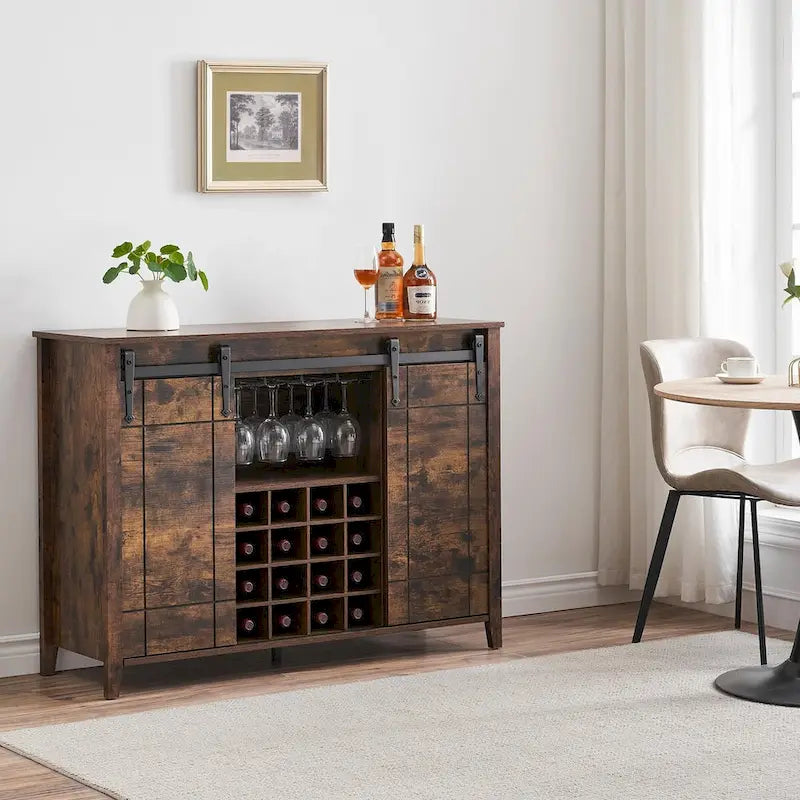 Buffet de bar à vin de ferme avec porte coulissante de 47,2 po et casier à vin — 4 couleurs