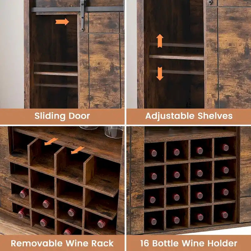 Buffet de bar à vin de ferme avec porte coulissante de 47,2 po et casier à vin — 4 couleurs