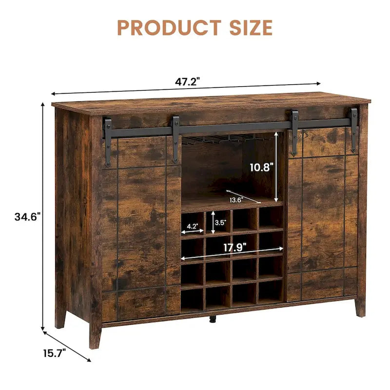 Buffet de bar à vin de ferme avec porte coulissante de 47,2 po et casier à vin — 4 couleurs
