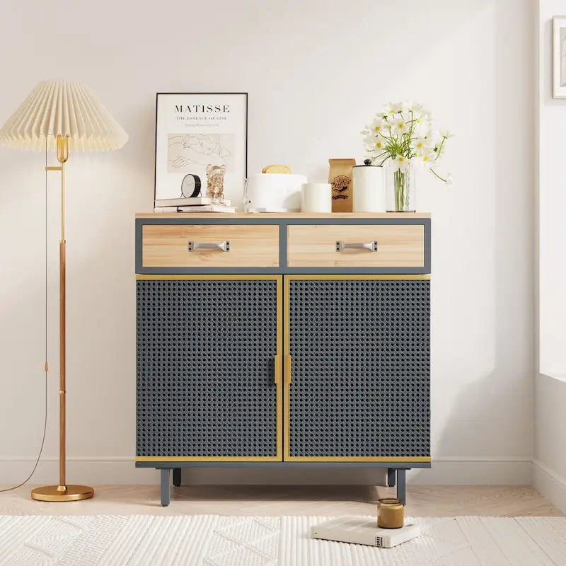 Buffet de rangement moderne | Gris foncé | Fer et bois | Tiroirs supérieurs | 2 ou 4 portes