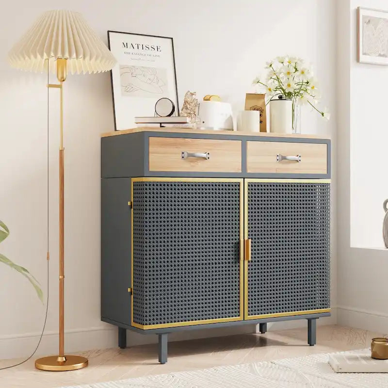 Buffet de rangement moderne | Gris foncé | Fer et bois | Tiroirs supérieurs | 2 ou 4 portes