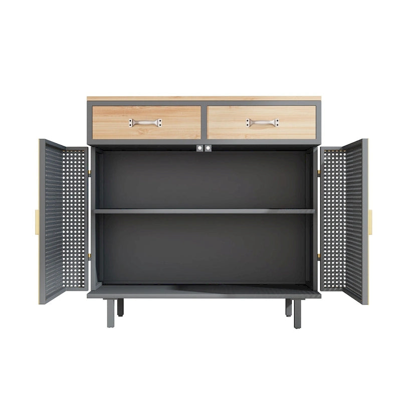 Buffet de rangement moderne | Gris foncé | Fer et bois | Tiroirs supérieurs | 2 ou 4 portes