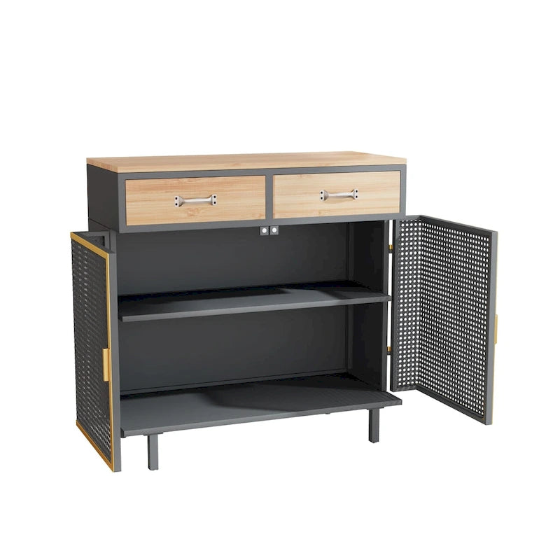 Buffet de rangement moderne | Gris foncé | Fer et bois | Tiroirs supérieurs | 2 ou 4 portes
