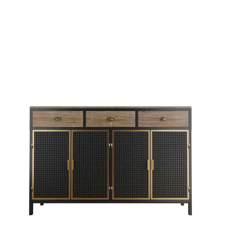 Buffet de rangement moderne | Gris foncé | Fer et bois | Tiroirs supérieurs | 2 ou 4 portes