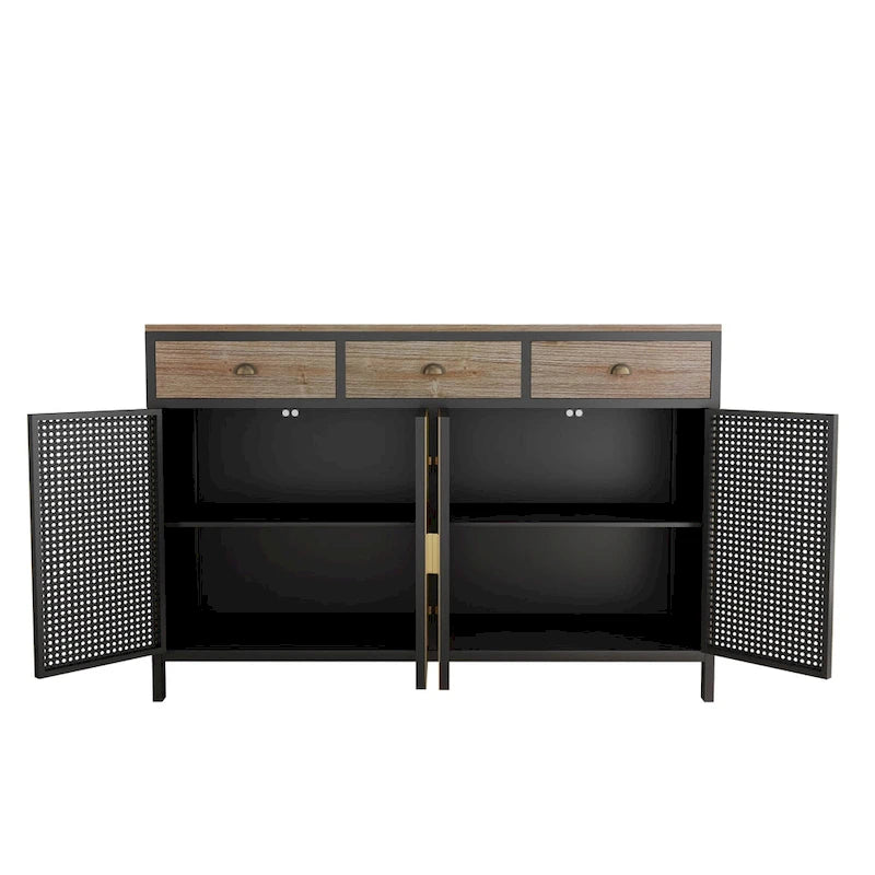 Buffet de rangement moderne | Gris foncé | Fer et bois | Tiroirs supérieurs | 2 ou 4 portes