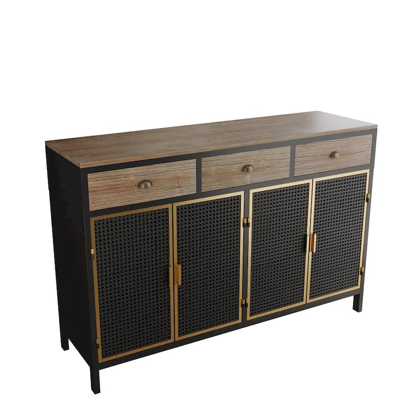 Buffet de rangement moderne | Gris foncé | Fer et bois | Tiroirs supérieurs | 2 ou 4 portes