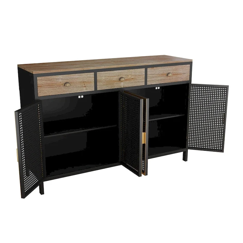 Buffet de rangement moderne | Gris foncé | Fer et bois | Tiroirs supérieurs | 2 ou 4 portes