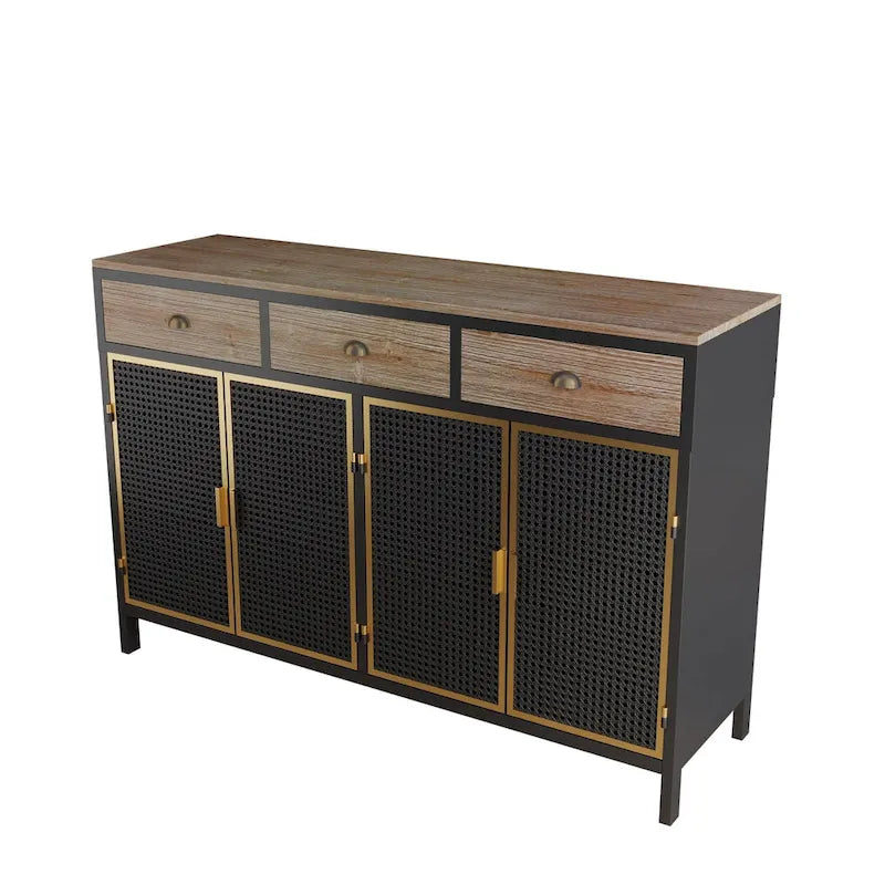 Buffet de rangement moderne | Gris foncé | Fer et bois | Tiroirs supérieurs | 2 ou 4 portes