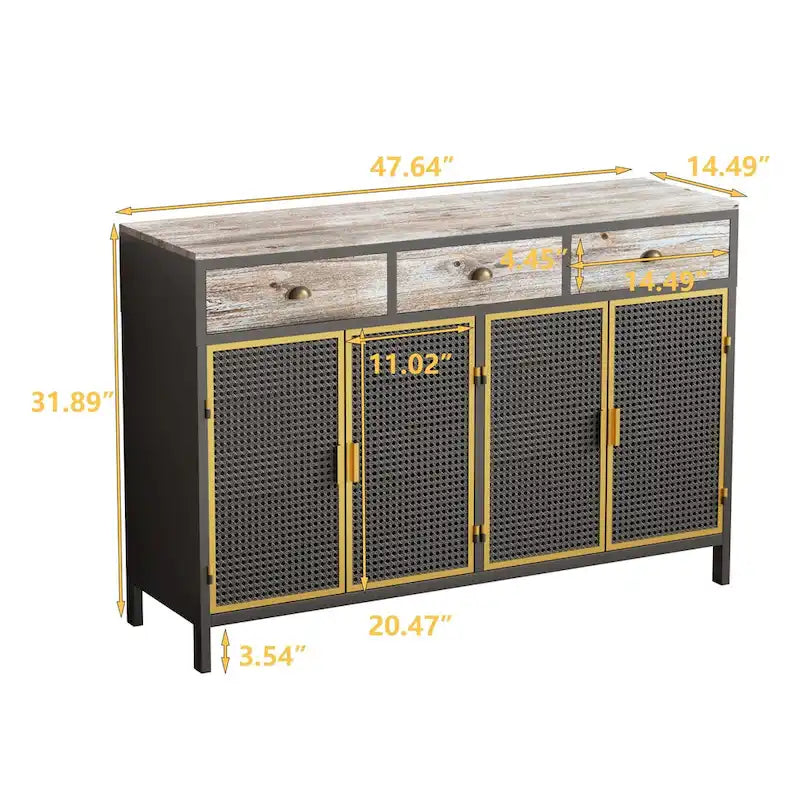 Buffet de rangement moderne | Gris foncé | Fer et bois | Tiroirs supérieurs | 2 ou 4 portes