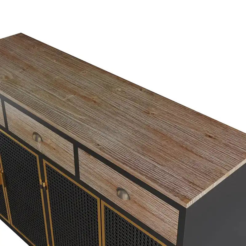 Buffet de rangement moderne | Gris foncé | Fer et bois | Tiroirs supérieurs | 2 ou 4 portes