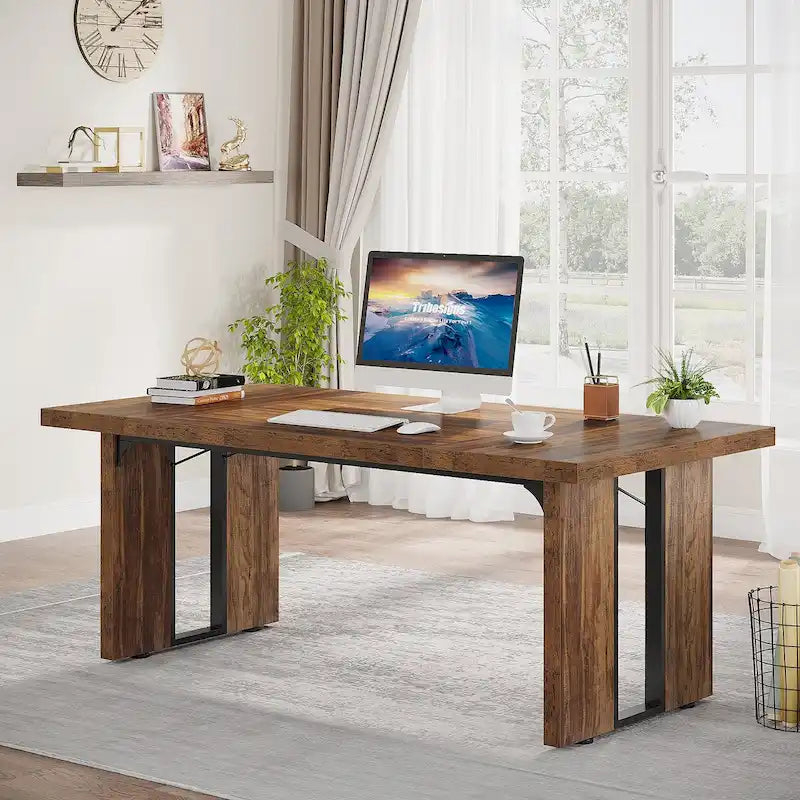 Grand bureau exécutif et poste de travail informatique de 180 cm – Style ferme