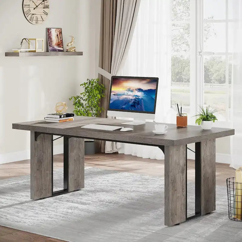 Grand bureau exécutif et poste de travail informatique de 180 cm – Style ferme