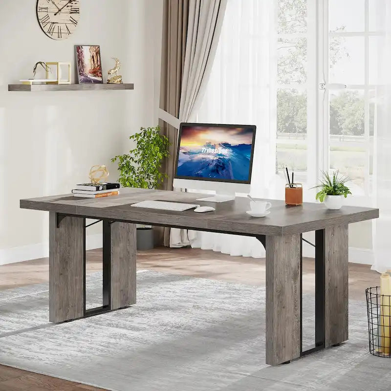 Grand bureau exécutif et poste de travail informatique de 180 cm – Style ferme