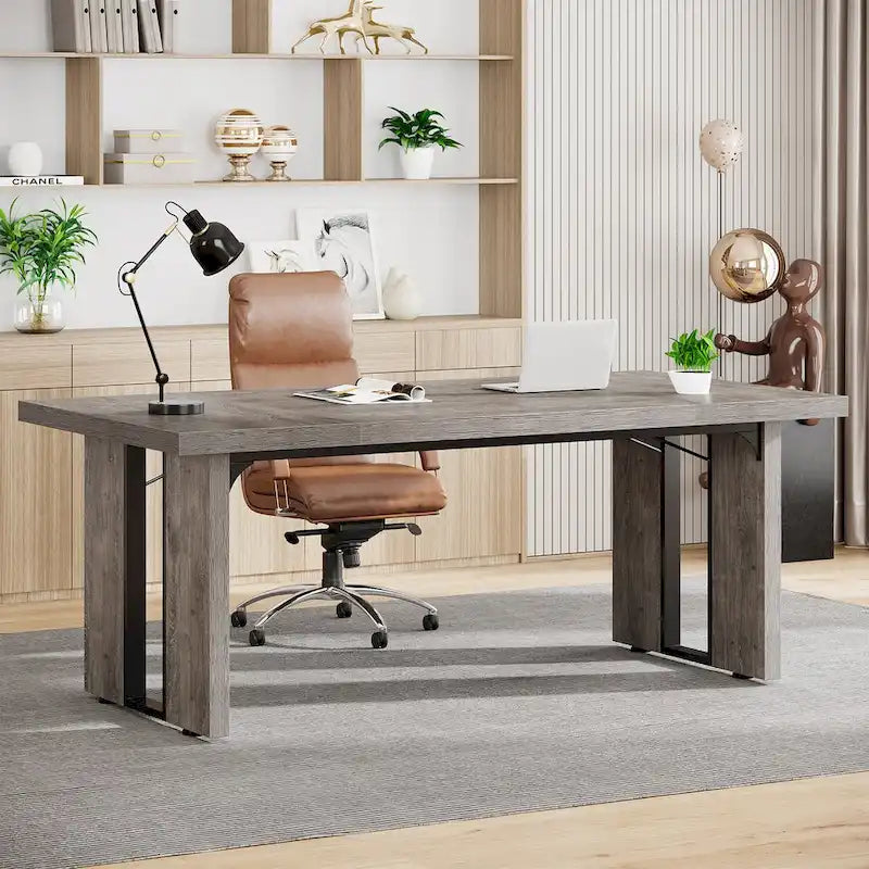 Grand bureau exécutif et poste de travail informatique de 180 cm – Style ferme