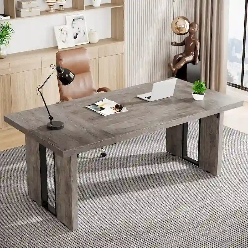 Grand bureau exécutif et poste de travail informatique de 180 cm – Style ferme