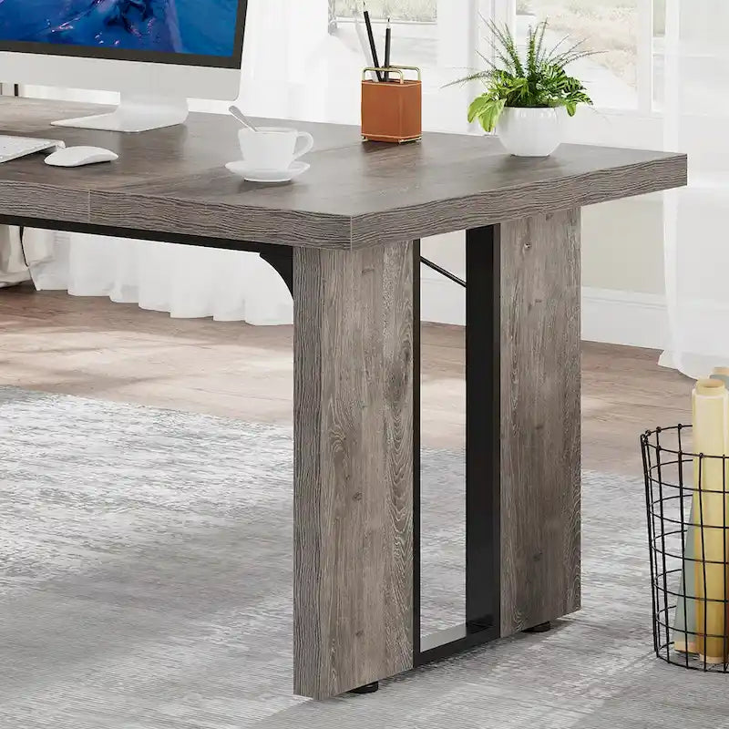 Grand bureau exécutif et poste de travail informatique de 180 cm – Style ferme