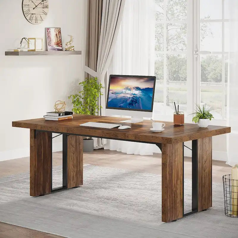 Grand bureau exécutif et poste de travail informatique de 180 cm – Style ferme
