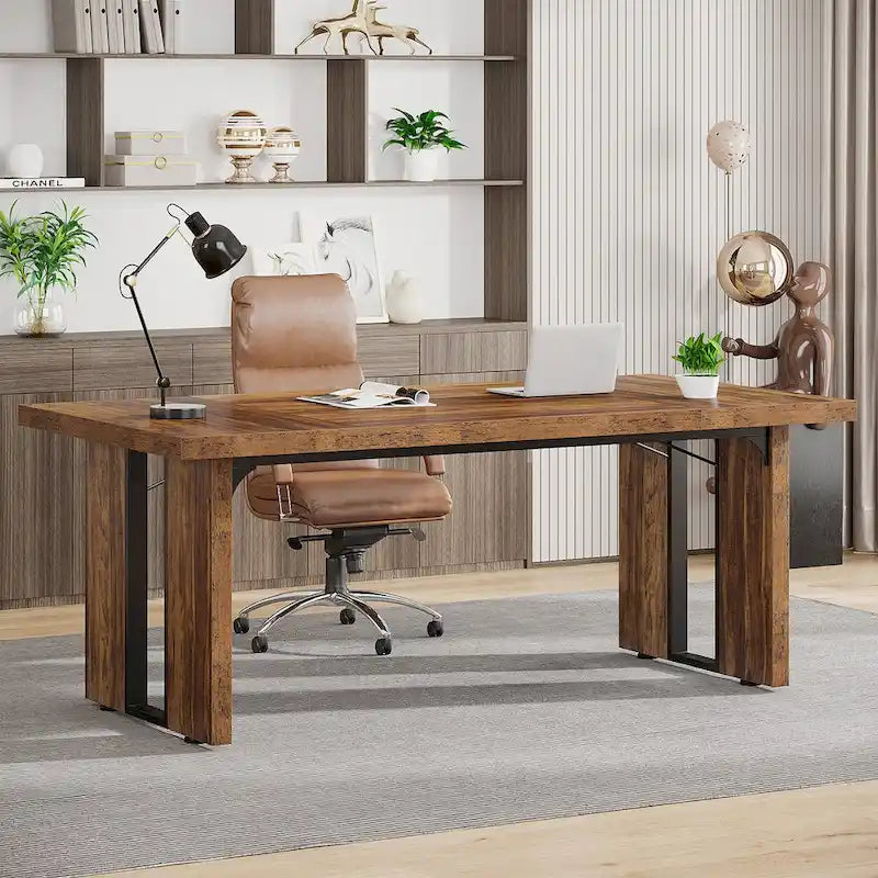 Grand bureau exécutif et poste de travail informatique de 180 cm – Style ferme