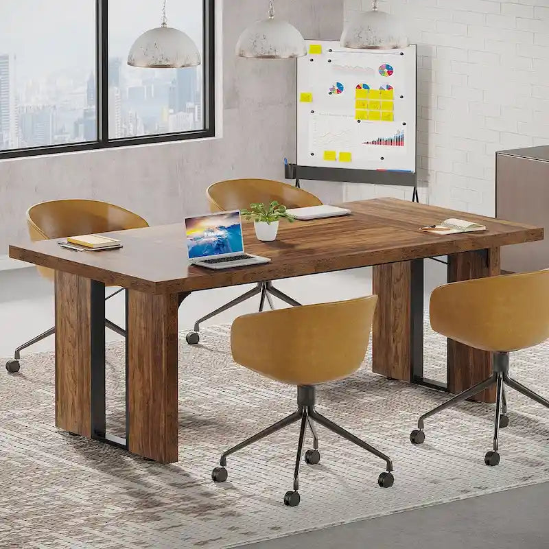 Grand bureau exécutif et poste de travail informatique de 180 cm – Style ferme