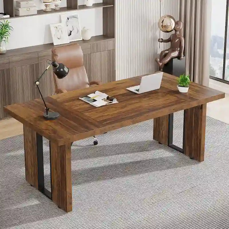 Grand bureau exécutif et poste de travail informatique de 180 cm – Style ferme