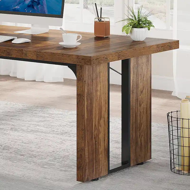 Grand bureau exécutif et poste de travail informatique de 180 cm – Style ferme