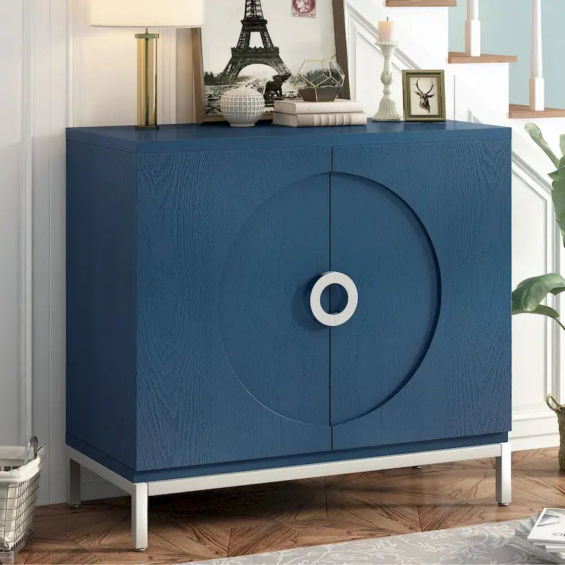 Meuble de rangement en placage de bois massif avec portes arrondies et pieds en métal — 3 couleurs
