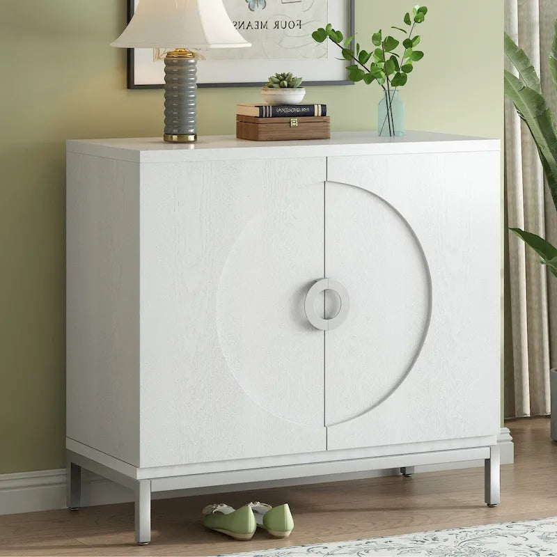 Meuble de rangement en placage de bois massif avec portes arrondies et pieds en métal — 3 couleurs