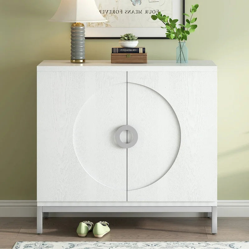 Meuble de rangement en placage de bois massif avec portes arrondies et pieds en métal — 3 couleurs