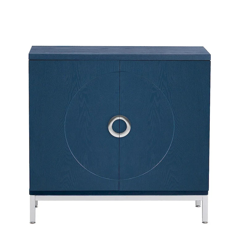 Meuble de rangement en placage de bois massif avec portes arrondies et pieds en métal — 3 couleurs
