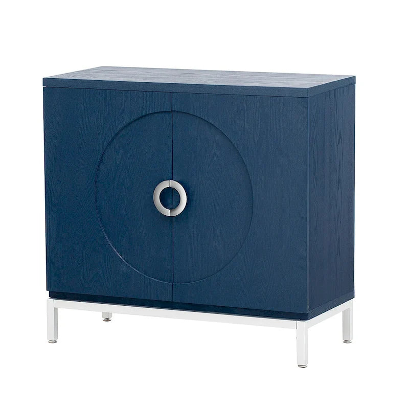Meuble de rangement en placage de bois massif avec portes arrondies et pieds en métal — 3 couleurs