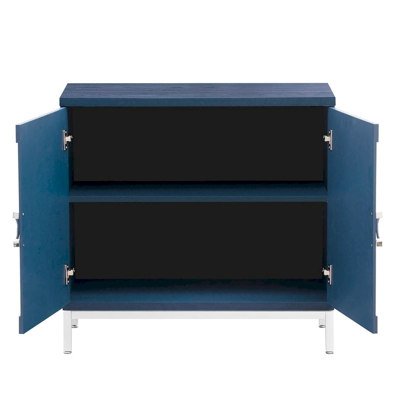 Meuble de rangement en placage de bois massif avec portes arrondies et pieds en métal — 3 couleurs