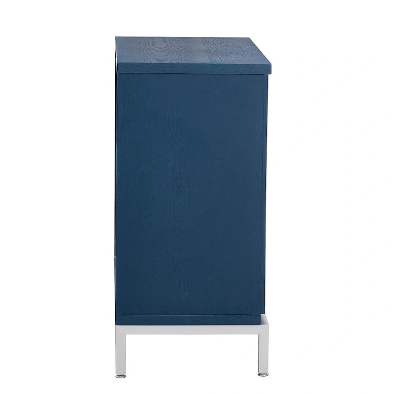 Meuble de rangement en placage de bois massif avec portes arrondies et pieds en métal — 3 couleurs
