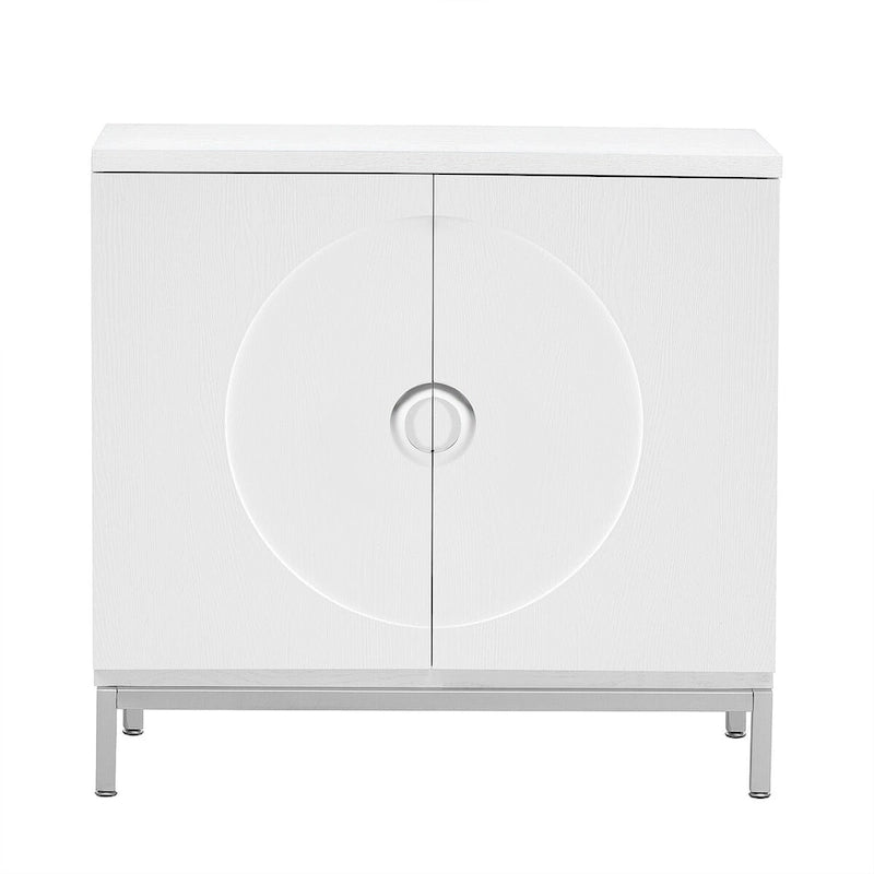 Meuble de rangement en placage de bois massif avec portes arrondies et pieds en métal — 3 couleurs