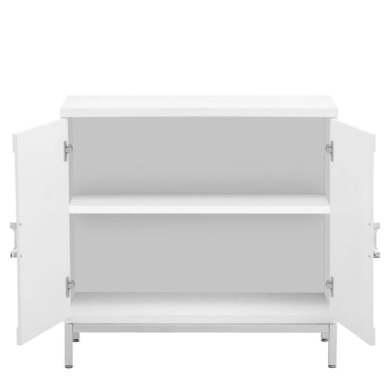 Meuble de rangement en placage de bois massif avec portes arrondies et pieds en métal — 3 couleurs