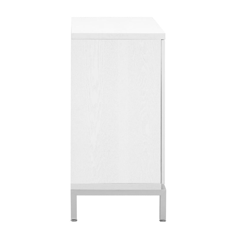 Meuble de rangement en placage de bois massif avec portes arrondies et pieds en métal — 3 couleurs