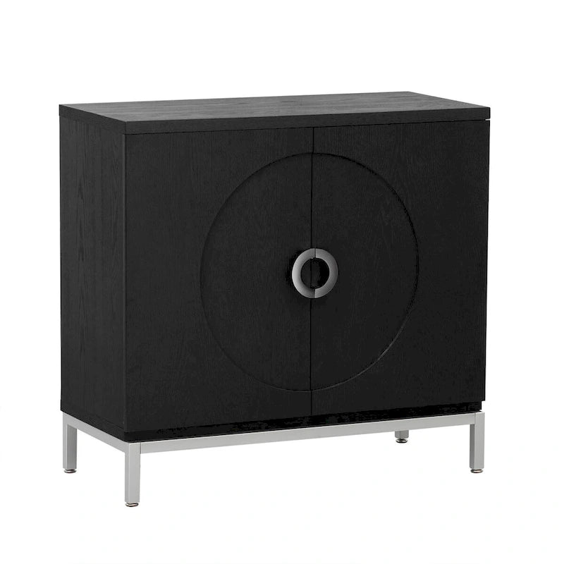 Meuble de rangement en placage de bois massif avec portes arrondies et pieds en métal — 3 couleurs