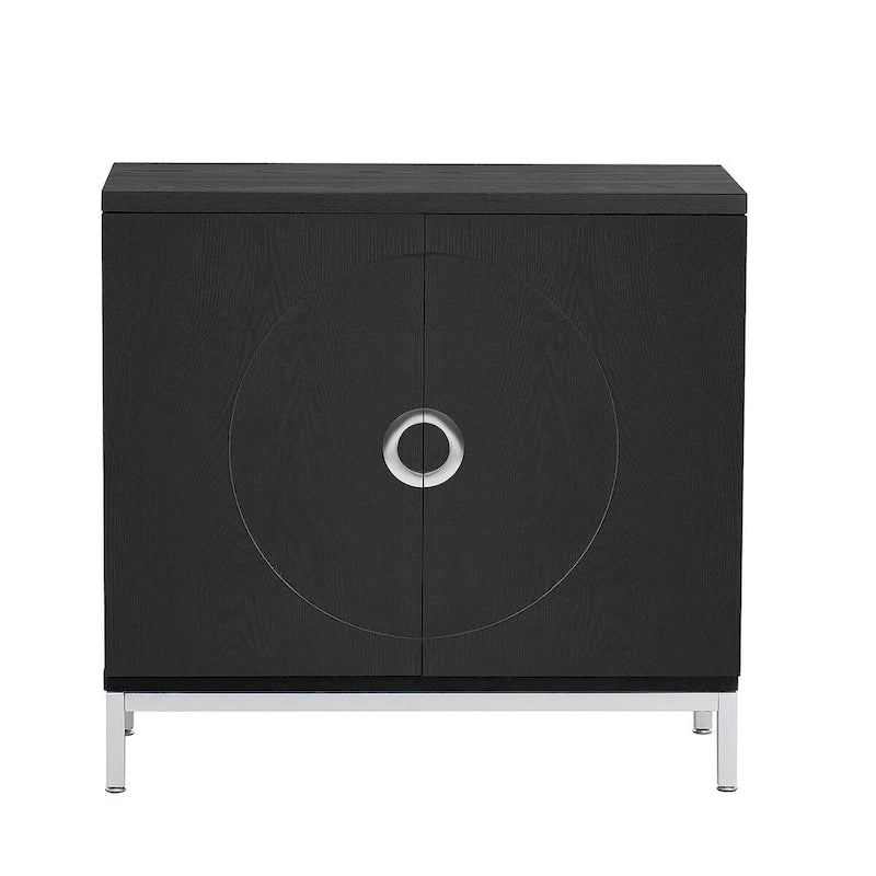 Meuble de rangement en placage de bois massif avec portes arrondies et pieds en métal — 3 couleurs